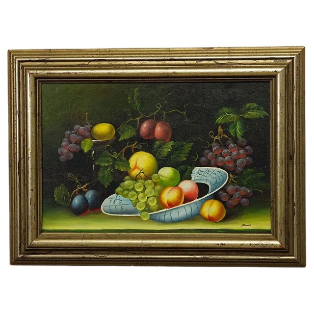 German Artist, Still Life with Fruits, Oil on Canvas, 1950s, Framed For Sale