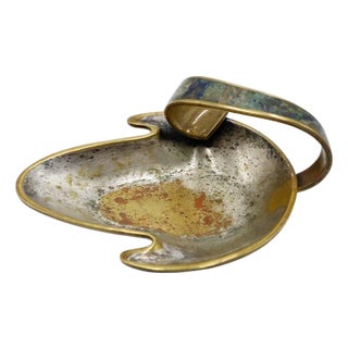 Silver Plated Dish by Los Castillo with Malachite Inlays For Sale