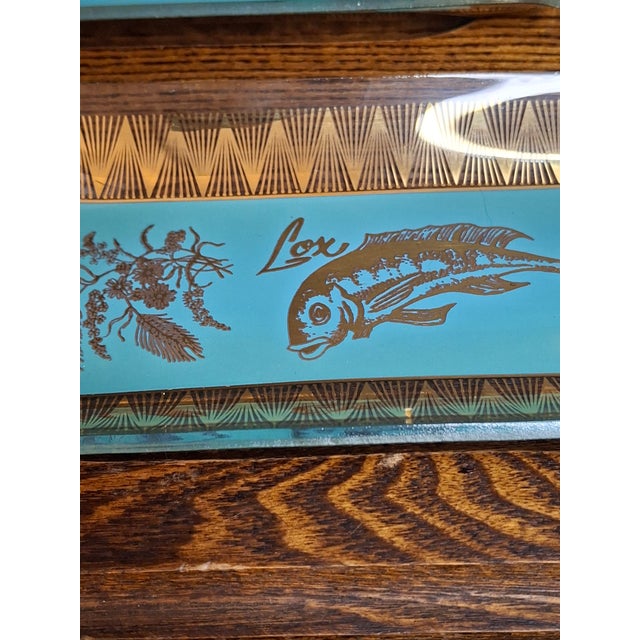 Rare Complete Vintage 1950s Israel Bagel & Lox Serving Wood Tray Judaica For Sale - Image 13 of 18