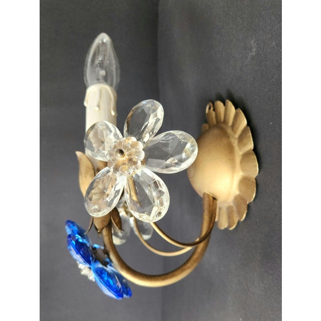 Gilt Floral Wall Lamps with Murano Glass Flowers, Italy, 1960s, Set of 2 For Sale - Image 11 of 18
