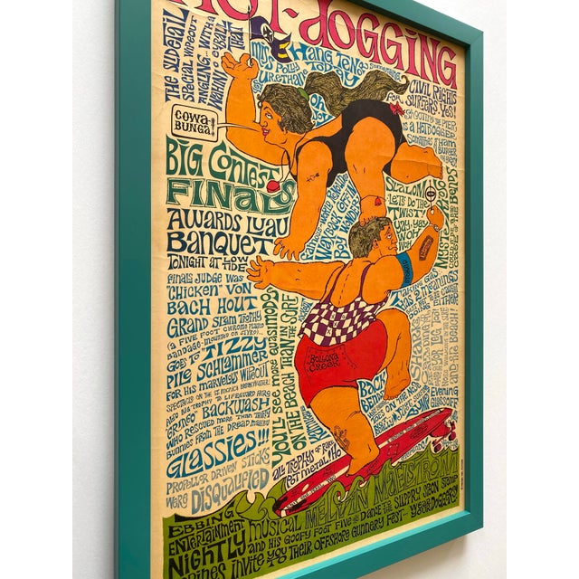John Hitesman Vintage 1963 Mid Century Modern Lithograph Print " Hot - Dogging " Framed Pop Art Surfing Poster For Sale In Kansas City - Image 6 of 12