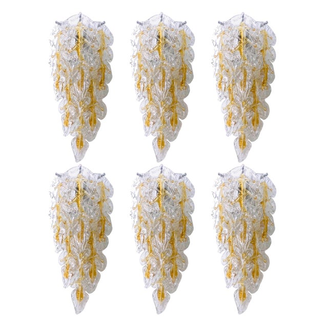Mid-Century Modern Italian Murano Leaf Glass Wall Sconces from Mazzega, 1970s, Set of 6 For Sale - Image 14 of 14
