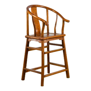 Small Vintage Chinese Horseshoe Back Chair with Wooden Seat and Side Stretchers