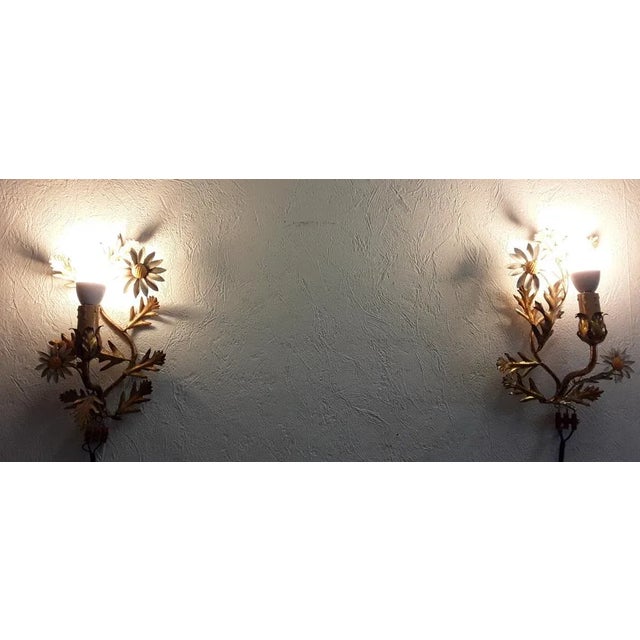 Vintage Wall Lamps in Gilded Floral-Worked Iron by Hans Kögl, 1970s, Set of 2 For Sale - Image 10 of 11