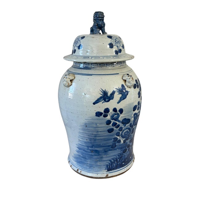 1980s Vintage Large Chinoiserie B & W Porcelain Ginger Jar W/Birds 24" H For Sale - Image 5 of 10