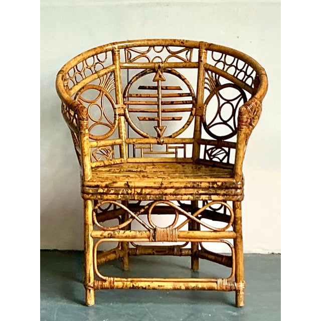 Wood Vintage Boho Medallion Back Bamboo Brighton Pavillon Chair For Sale - Image 7 of 12