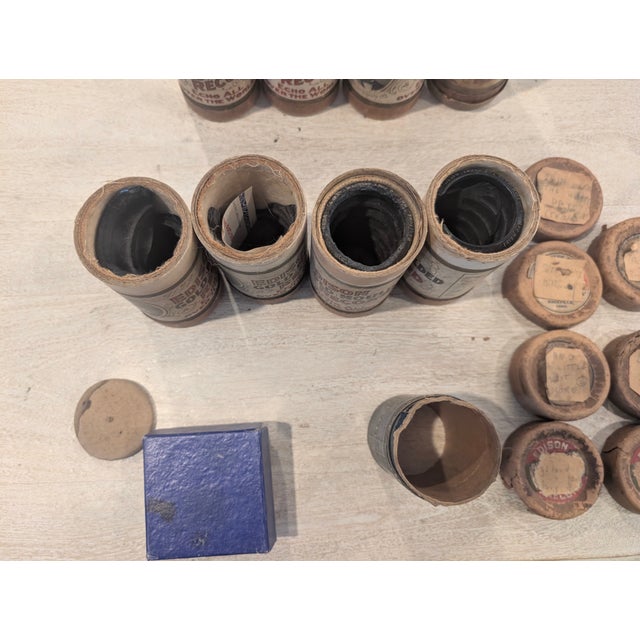 Brown Antique Thomas Edison Phonograph With Black Horn and Music Cylinders For Sale - Image 8 of 18