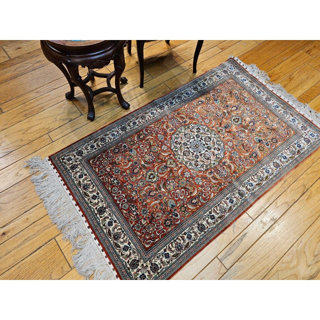 Vintage Turkish Hereke Silk Rug, Hand-Knotted Garden Design, Copper Red, 3' x 5' For Sale - Image 9 of 10