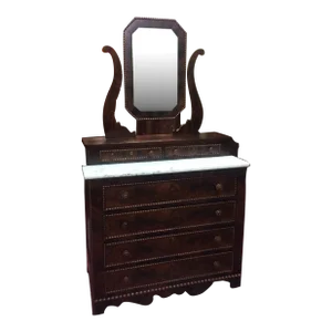 Antique Dresser With Mirror, Empire Chest of Drawers, Early 1800s Chest, Marble Top Dresser