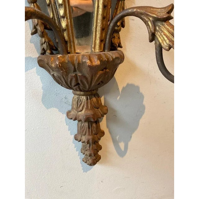 Wood 1960s Italian Carved Wood Mirrored Sconces - A Pair For Sale - Image 7 of 12