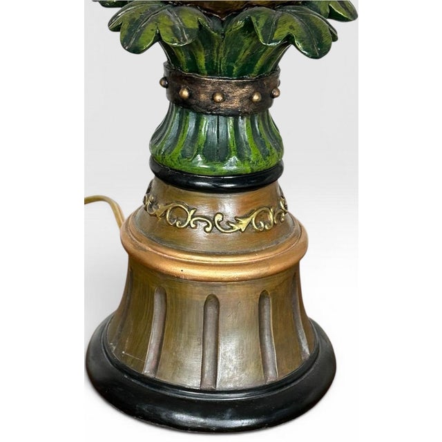 Vintage Hollywood Regency Painted Composition Pineapple Lamps - A Pair For Sale - Image 13 of 15