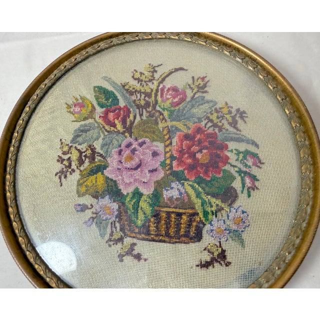 Antique 1800s Austrian Bronze Glass Petit Point Needlepoint Vanity Tray Dish For Sale In New York - Image 6 of 9