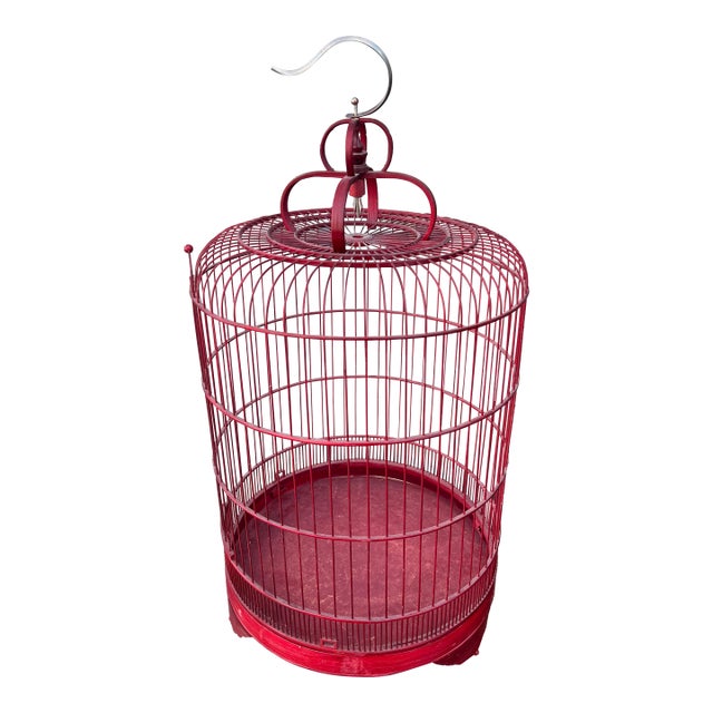 Vintage Red Wood Bird Cage For Sale