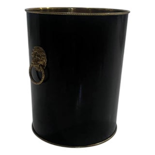 Late 20th Century Decorative Crafts Lion Head Handles Brass Wastebasket For Sale