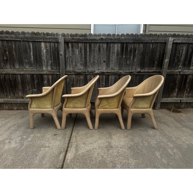 Vintage Budji Layug Style Leather and Rattan Barrel Chairs - Set of 4 For Sale - Image 4 of 10