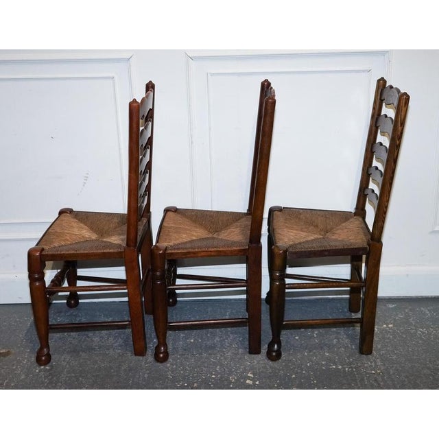 Antique English Rush Seat Ladderback Dining Chairs, 1910s, Set of 6 For Sale - Image 5 of 18