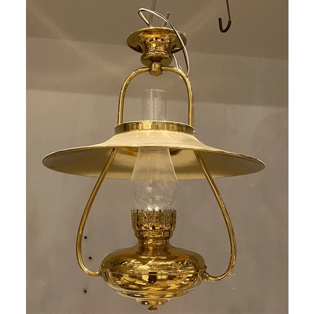 14” across 20” tall Vintage Brass Oil Chandelier Eletrified Colonial Lantern