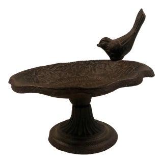 Vintage Cast Iron Bird Bath Decorative Bowl on Pedestal For Sale