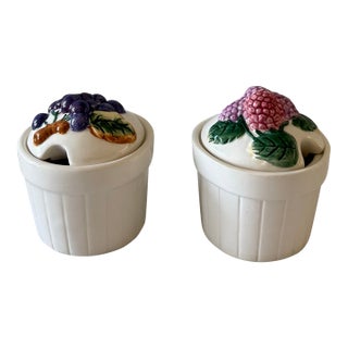 Pair of Vintage Ceramic Jam Serving Jars For Sale