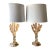 Late 20th Century Smoked Lucite Faux Bois Lamps With Silk Drum Shades - a Pair For Sale