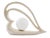 A 1980's iridescent ceramic heart-shaped table lamp with a white globe shade. The lamp features a swooping, double-loop...