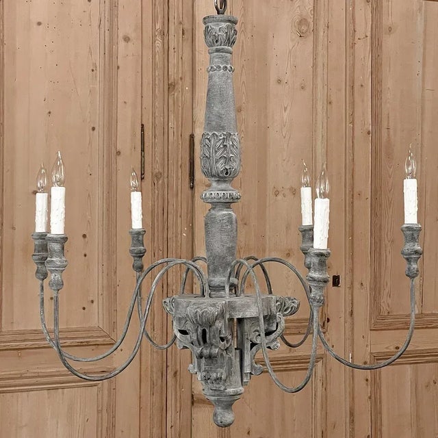 Pair Tuscan Style Hand-Painted Wooden Chandeliers For Sale In Dallas - Image 6 of 13