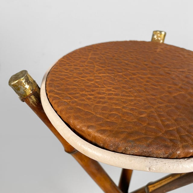 Brown Italian Art Nouveau Style Pedestal in Brown Leather and Bamboo, 1930s For Sale - Image 8 of 18