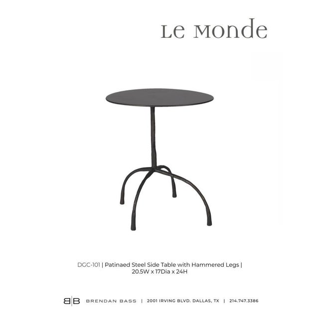 Metal Patinated Steel Side Table With Hammered Metal Leg For Sale - Image 7 of 10