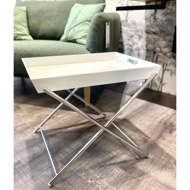 Miami Side Table with Chromed Frame & White Lacquered Tray by Marco Zanuso Jr. for Adentro, 2016 For Sale - Image 4 of 7