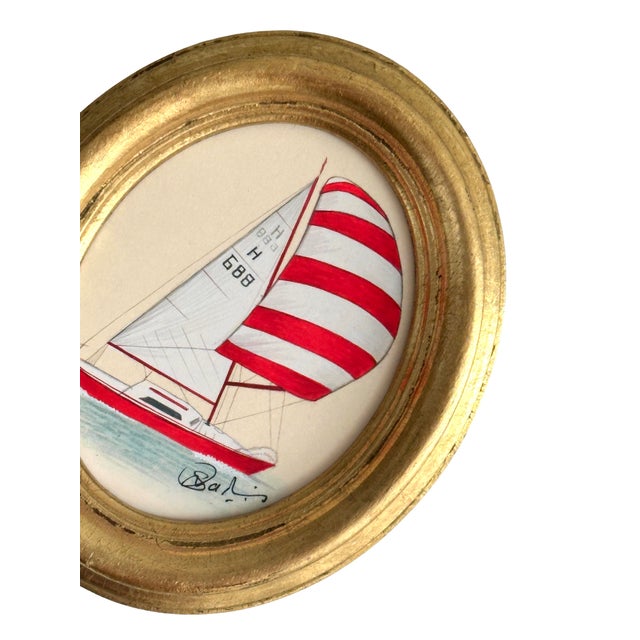 Crisp & full of nautical charm — this red-and-white striped sailboat is hand-painted by our master artist with meticulous...