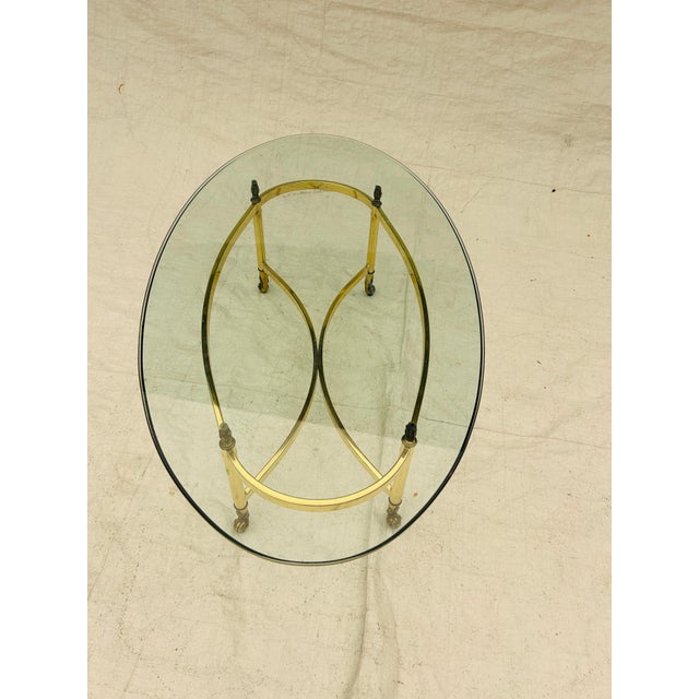 70's Midcentury LaBarge Style Brass Plated Base & Beveled Glass Oval Coffee Table For Sale - Image 4 of 6