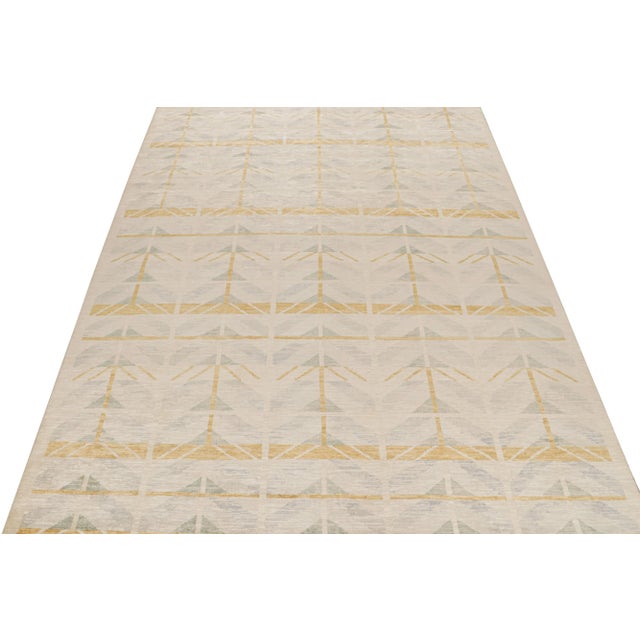 2010s 2010s Rug & Kilim’s Scandinavian-Style Rug With Gold & Beige Geometric Patterns For Sale - Image 5 of 8