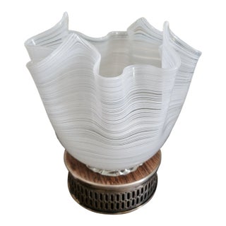 Vintage Murano Style Handkerchief Vase With Filigrana Striped Pattern For Sale