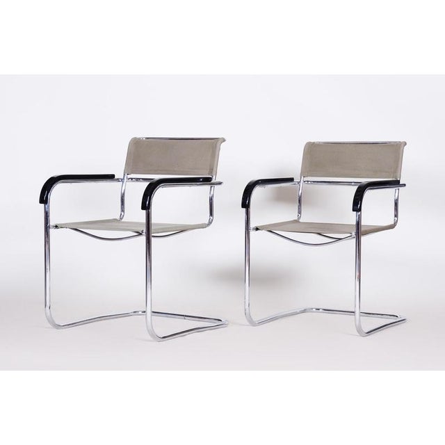 Metal Czech Bauhaus Chrome Armchairs attributed to Marcel Breuer for Thonet, 1930s, Set of 2 For Sale - Image 7 of 12