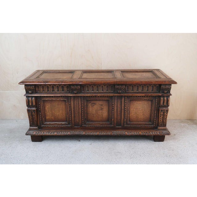 Small Renaissance Style Carved Oak Blanket Chest, 1920 For Sale - Image 4 of 8