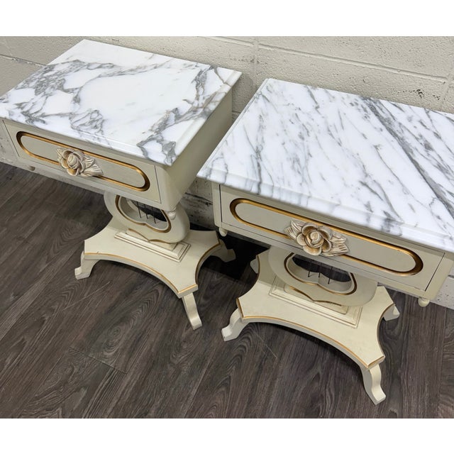 Vintage Hollywood Regency Marble Top Nightstands - Pair For Sale - Image 10 of 16