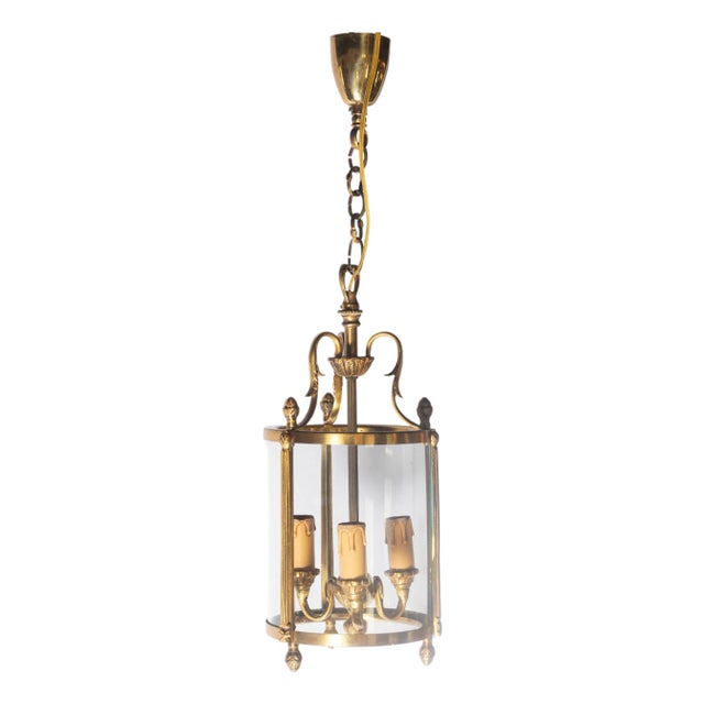 20th Century French Brass and Glass Lantern For Sale