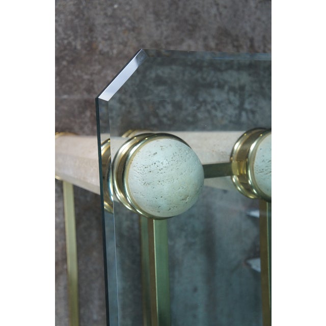 Vintage Italian Regency Travertine Stone Brass & Glass Console Hall Sofa Table For Sale - Image 6 of 12