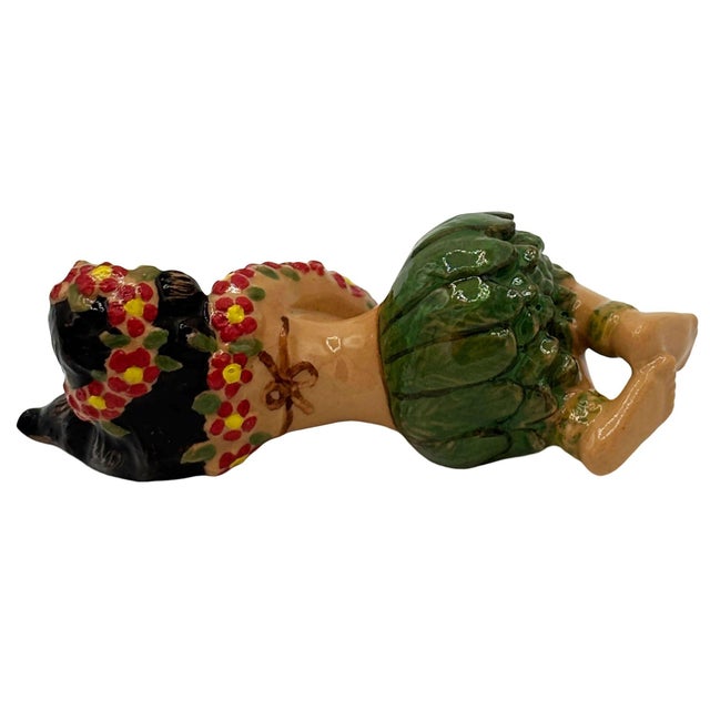 Mid-Century Modern Mid 20th Century Aloha Laying Hula Girl Ceramic Figurine W/ Red Flowers & Skirt For Sale - Image 3 of 5
