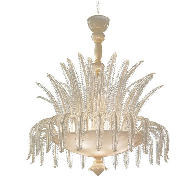 Venetian White and Gold Leaves Murano Style Glass Chandelier by Simoeng For Sale - Image 9 of 9