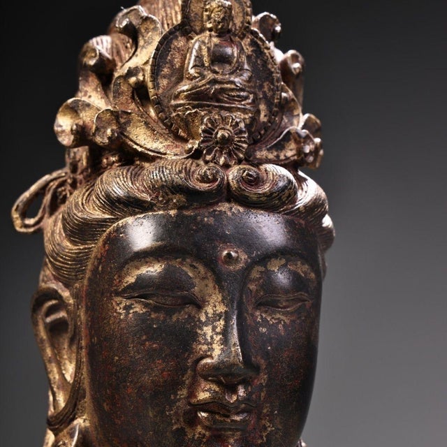 Vintage Chinese Gilded Bronze Guanyin Bodhisattva Bust, Partial Figure Sculpture For Sale - Image 9 of 10