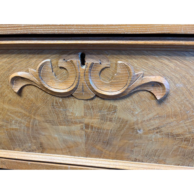 Wood Vintage Chest With Original Appliqués and Pear Carved Handles, Racetrack Molding Drawers For Sale - Image 7 of 12