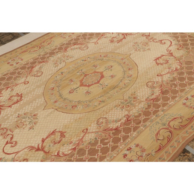 Contemporary Rug & Kilim’s Aubusson Style Flat Weave in Brown, Gold and Red Floral Medallion For Sale - Image 3 of 9