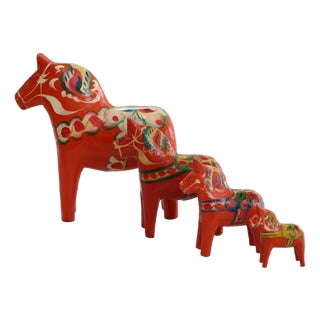Swedish Wooden Dala Horse Toys, 1960s, Set of 4 For Sale