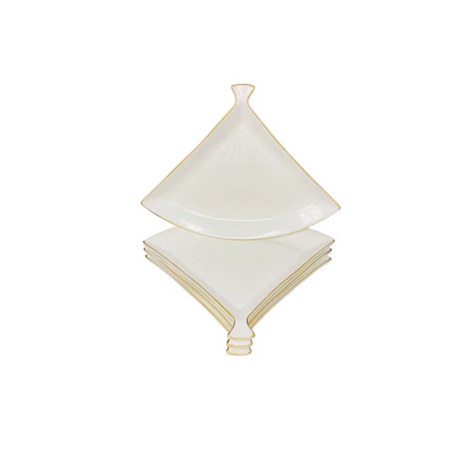 Vintage Uchiwa Fan Shaped Porcelain Plates With Gold Edge a Set of 4 For Sale - Image 12 of 12