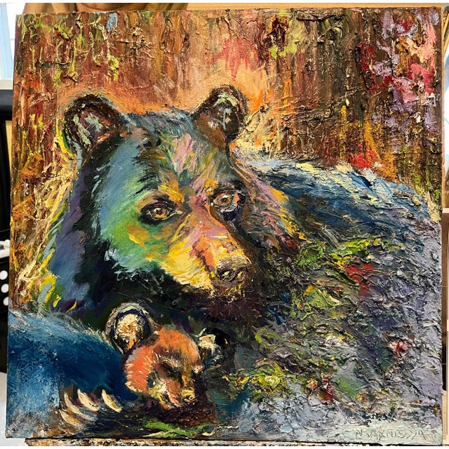 "Mama Bear", Black Bear and Cub, Oil Painting, Animal Art, by Van Ness For Sale - Image 4 of 10