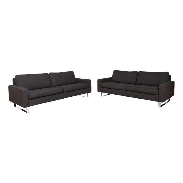 Conseta Fabric Chrome Three-Seater Anthracite Sofa from COR, Set of 2 For Sale