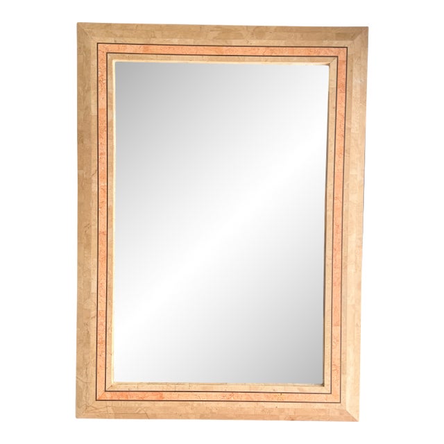 1980s Tessellated Fossil Coral and Pink Stone Wall Mirror For Sale