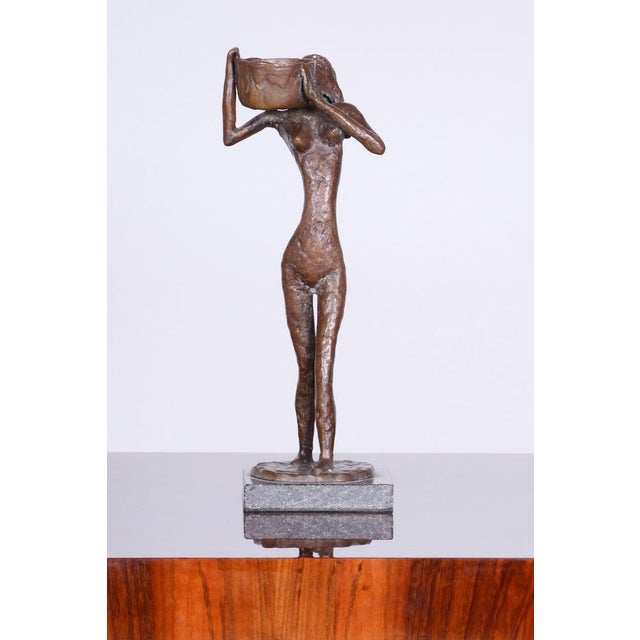 Metal Art Deco Bronze Sculpture of Girl with a Bucket, Czech, 1930s For Sale - Image 7 of 9