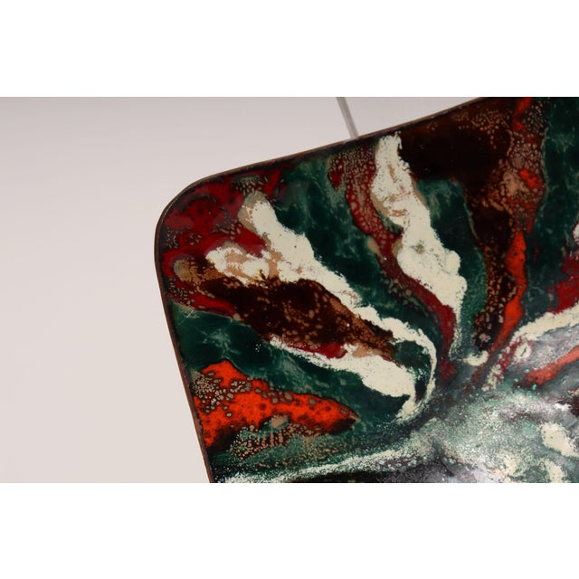 Mid Century Modern Enamel on Copper Green and Red Square Decorative Dish For Sale - Image 11 of 11